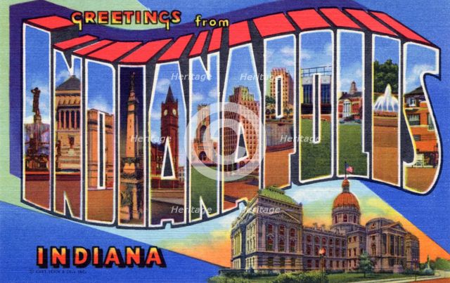 'Greetings from Indianapolis, Indiana', postcard, 1948. Artist: Unknown