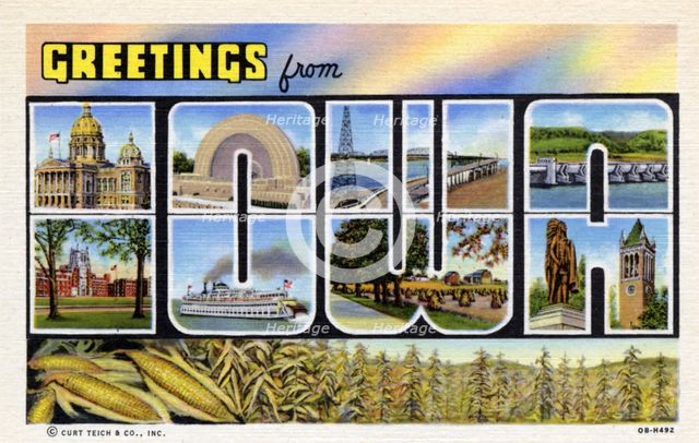 'Greetings from Iowa', postcard, 1940. Artist: Unknown