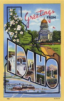 Greetings from Idaho postcard, 1938