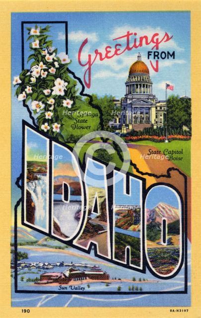 'Greetings from Idaho', postcard, 1938. Artist: Unknown