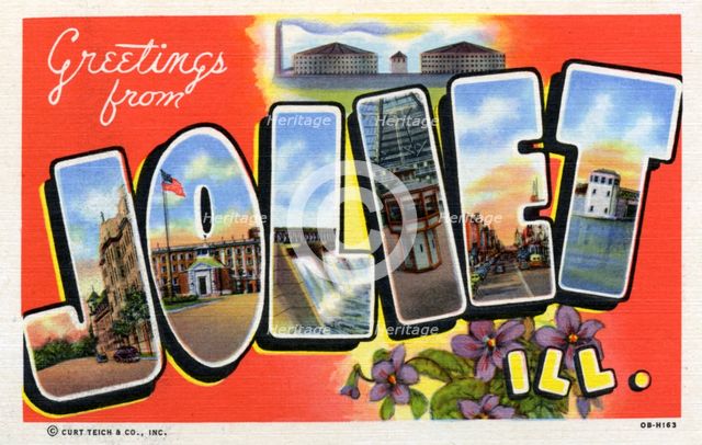 'Greetings from Joliet, Illinois', postcard, 1940. Artist: Unknown
