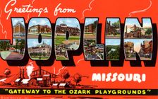Greetings from Joplin, Missouri, Gateway to the Ozark Playgrounds postcard, 1942