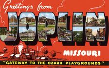 Greetings from Joplin, Missouri, Gateway to the Ozark Playgrounds postcard, 1942