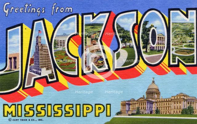 'Greetings from Jackson, Mississippi', postcard, 1955. Artist: Unknown