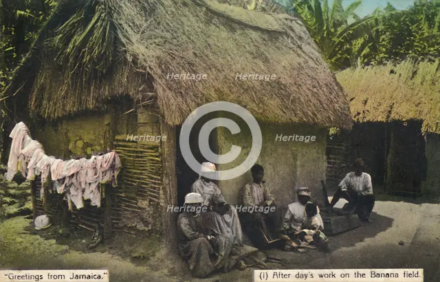 Greetings from Jamaica. (1) After day's work on the Banana field', early 20th century. Creator: Unknown.