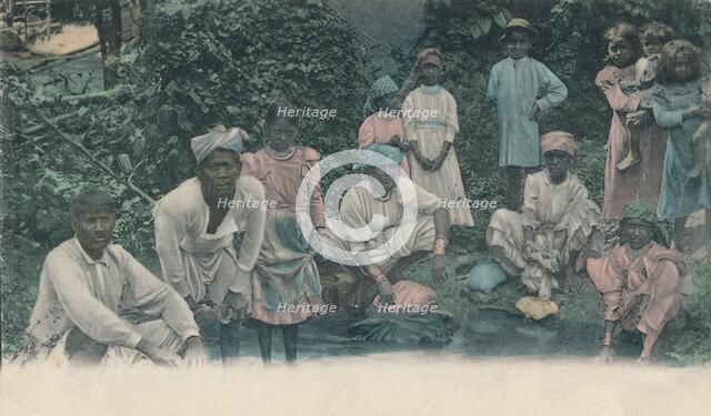 'Greetings from Jamaica. Coolies washing', 1905.  Creator: Unknown.