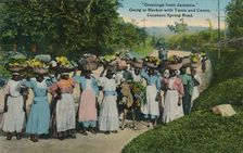 Greetings from Jamaica. Going to Market with Yams and Canes. Constant Spring Road 1913. Creator: Unknown