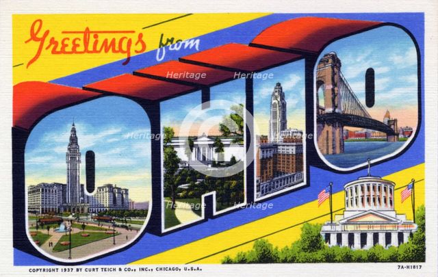 'Greetings from Ohio', postcard, 1937. Artist: Unknown