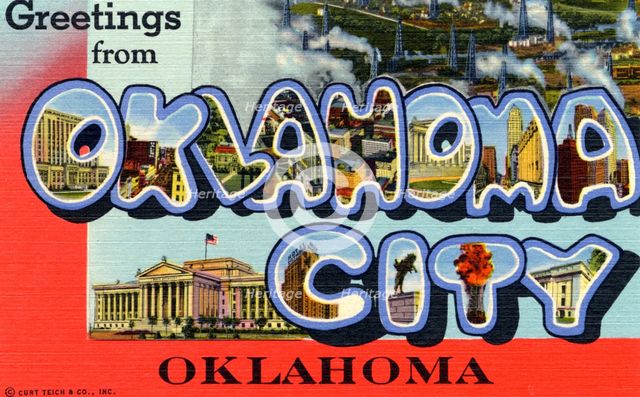 'Greetings from Oklahoma City, Oklahoma', postcard, 1944. Artist: Unknown