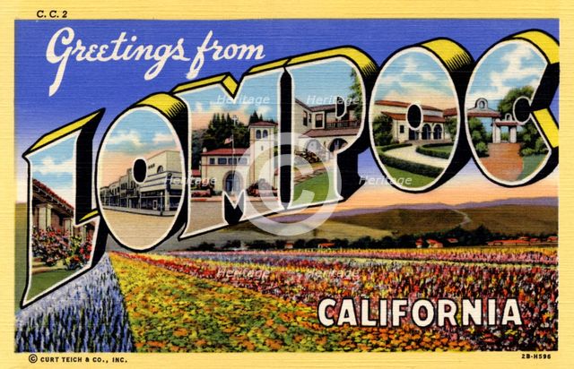 'Greetings from Lompoc, California', postcard, 1942. Artist: Unknown