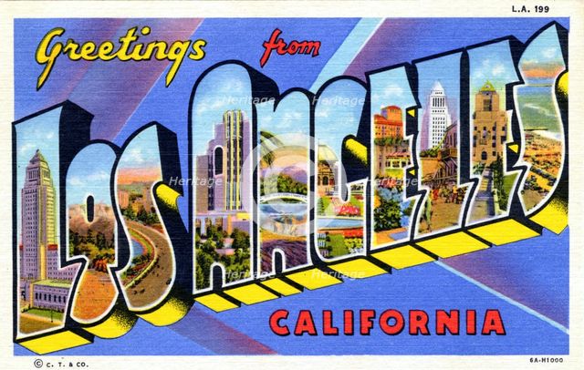 'Greetings from Los Angeles', postcard, 1936. Artist: Unknown