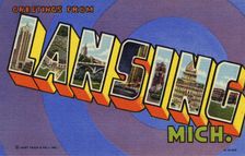 Greetings from Lansing, Michigan postcard, 1951
