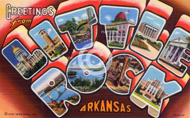 'Greetings from Little Rock, Arkansas', postcard, 1945. Artist: Unknown