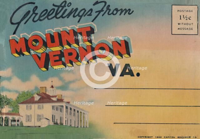 'Greetings from Mount Vernon V.A.', 1946. Artist: Unknown.