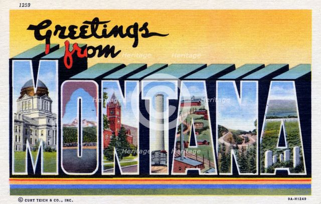 'Greetings from Montana', postcard, 1939. Artist: Unknown