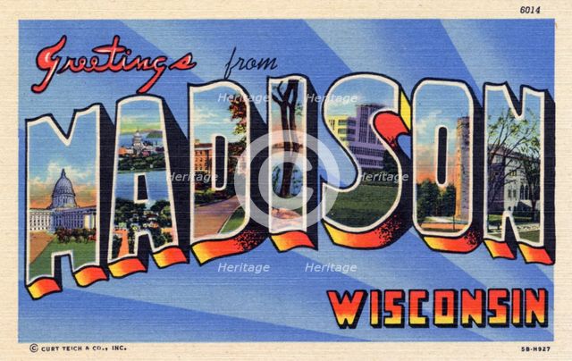 'Greetings from Madison, Wisconsin', postcard, 1945. Artist: Unknown