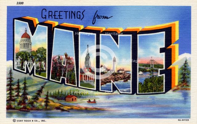 'Greetings from Maine', postcard, 1939. Artist: Unknown