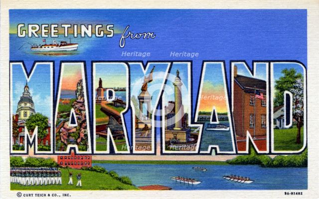 'Greetings from Maryland', postcard, 1939. Artist: Unknown