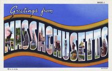 Greetings from Massachusetts postcard, 1938
