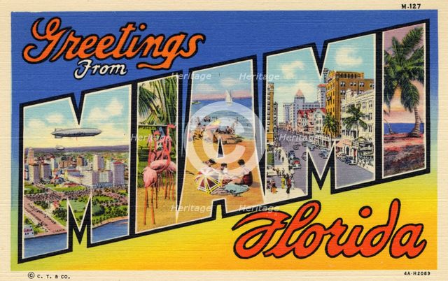 'Greetings from Miami, Florida', postcard, 1934. Artist: Unknown