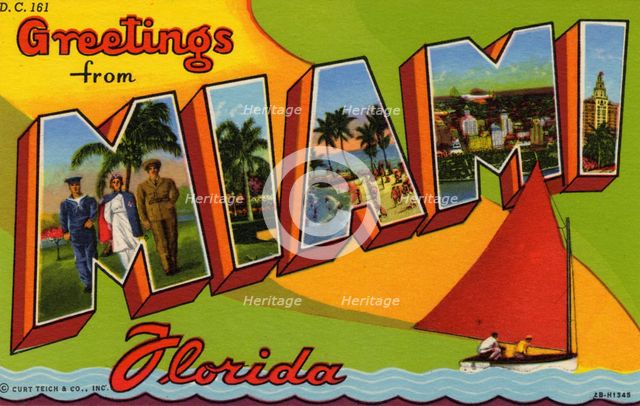 'Greetings from Miami, Florida', postcard, 1942. Artist: Unknown