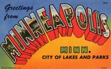 Greetings from Minneapolis, Minnesota, City of Lakes and Parks postcard, 1950