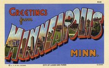 Greetings from Minneapolis, Minnesota postcard, 1935