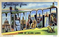 Greetings from Minnesota, Land of 10,000 Lakes postcard, 1940