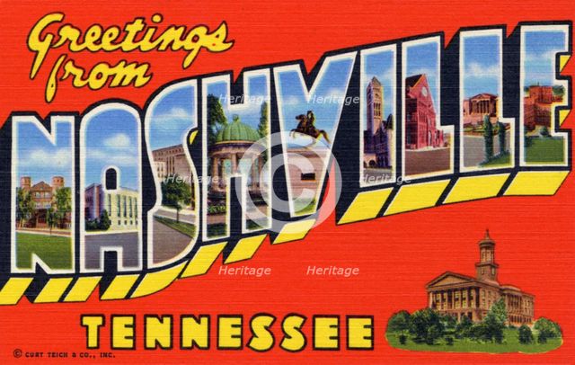 'Greetings from Nashville, Tennessee', postcard, 1956. Artist: Unknown