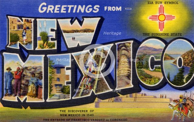 'Greetings from New Mexico', postcard, 1940. Artist: Unknown