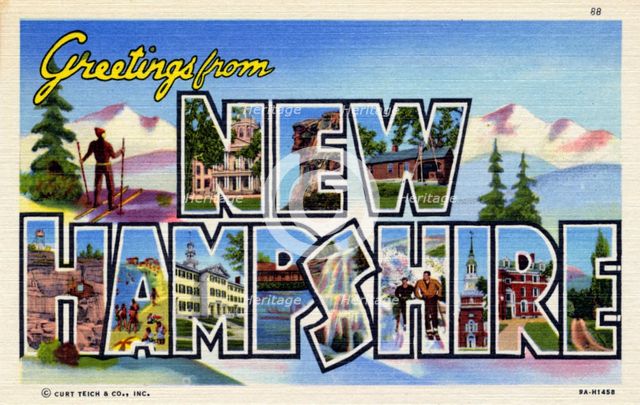 'Greetings from New Hampshire', postcard, 1939. Artist: Unknown