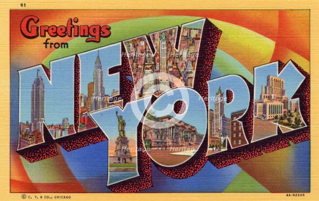 'Greetings from New York', postcard, 1934. Artist: Unknown