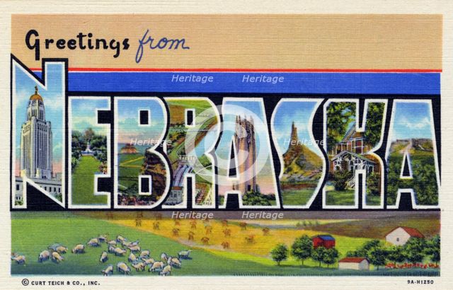 'Greetings from Nebraska', postcard, 1939. Artist: Unknown