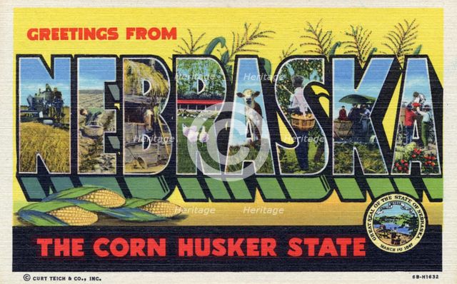 'Greetings from Nebraska, the Corn Husker State', postcard, 1946. Artist: Unknown