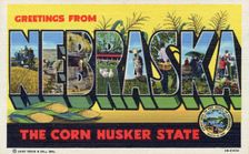 Greetings from Nebraska, the Corn Husker State postcard, 1946
