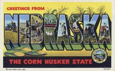 Greetings from Nebraska, the Corn Husker State postcard, 1946