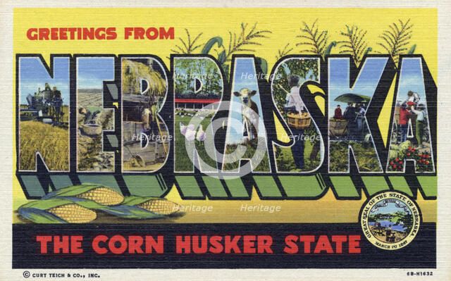 'Greetings from Nebraska, the Corn Husker State', postcard, 1946. Artist: Unknown