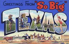 Greetings from So Big Texas postcard, 1937
