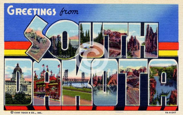 'Greetings from South Dakota', postcard, 1939. Artist: Unknown