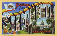 Greetings from Sacramento, California postcard, 1943