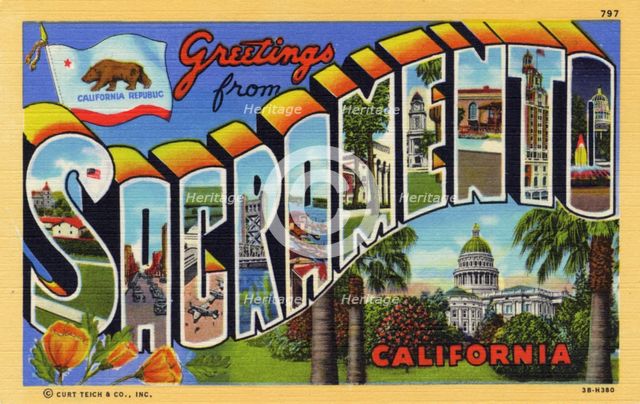 'Greetings from Sacramento, California', postcard, 1943. Artist: Unknown