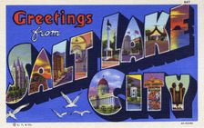 Greetings from Salt Lake City postcard, 1934