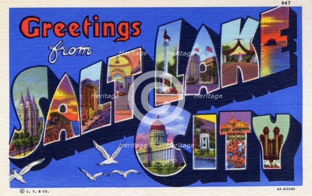 'Greetings from Salt Lake City', postcard, 1934. Artist: Unknown