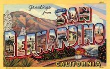 Greetings from San Bernardino, California postcard, 1943