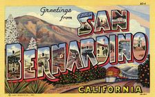 Greetings from San Bernardino, California postcard, 1943