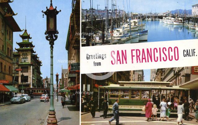 'Greetings from San Francisco, California', USA, postcard, 1957. Artist: Unknown