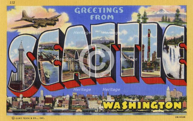 'Greetings from Seattle, Washington', USA, postcard, 1942. Artist: Unknown