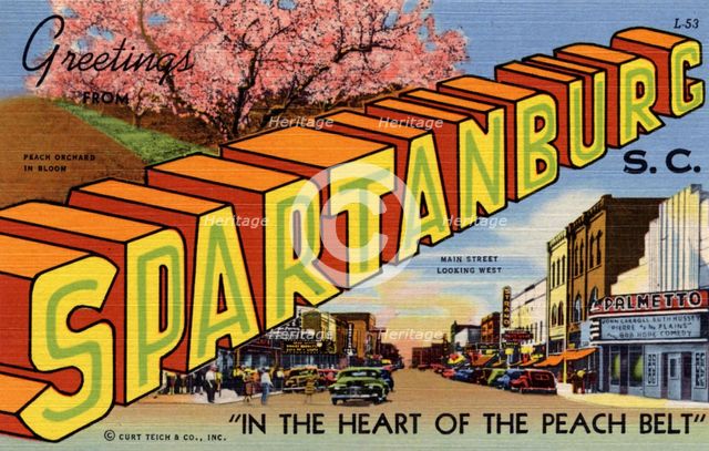 'Greetings from Spartanburg, South Carolina', postcard, 1944. Artist: Unknown