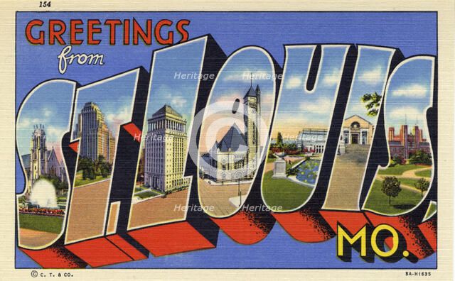 'Greetings from St Louis, Mo', postcard, 1935. Artist: Unknown