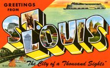 Greetings from St Louis, the City of a Thousand Sights postcard, 1949